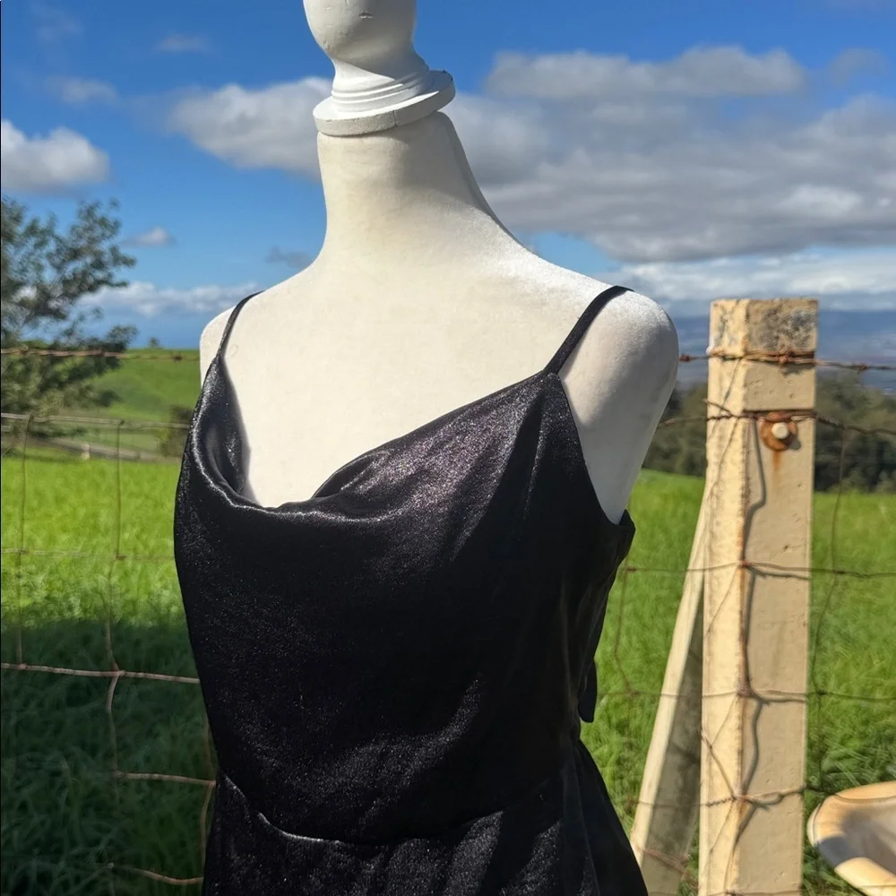 Wild Fable Black Cowl neck Mini Satin Tie Back Slip Dress Y2K M